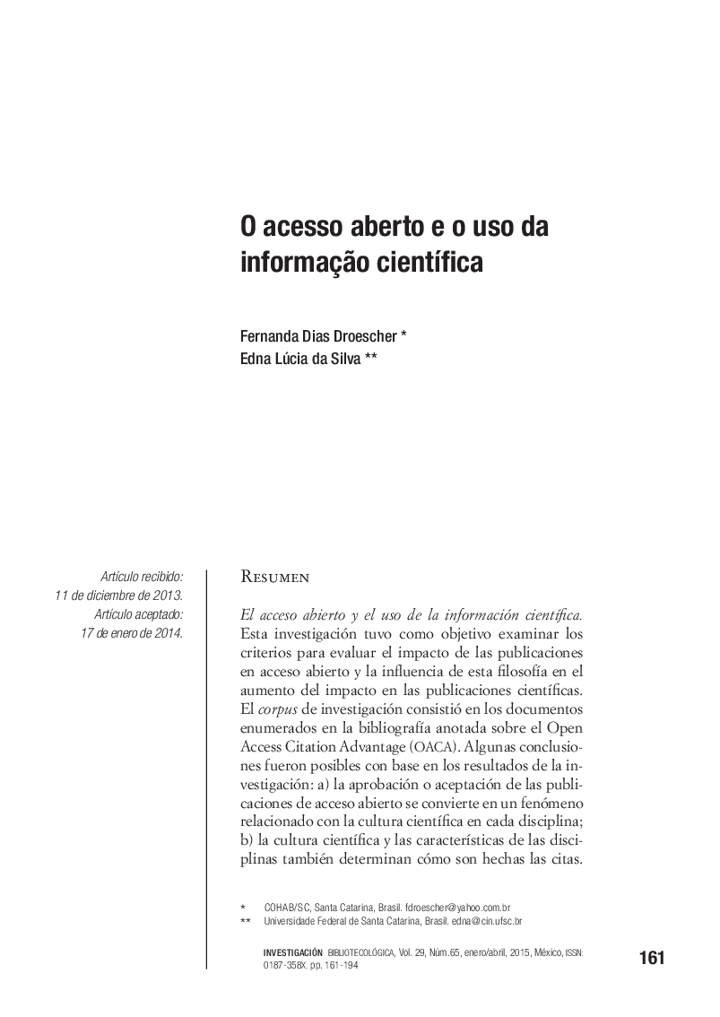 O acesso aberto e o uso da informação científica