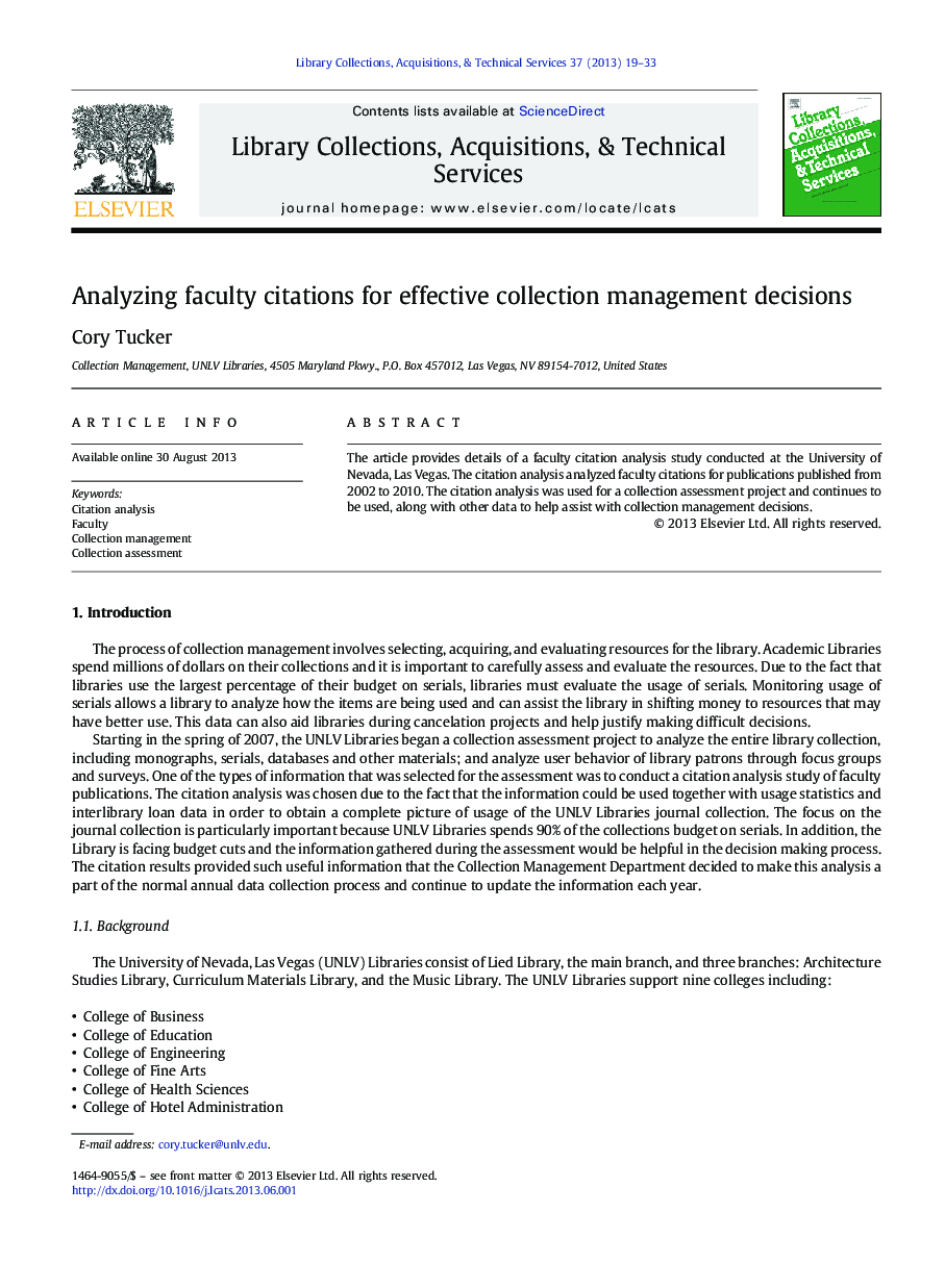 Analyzing faculty citations for effective collection management decisions