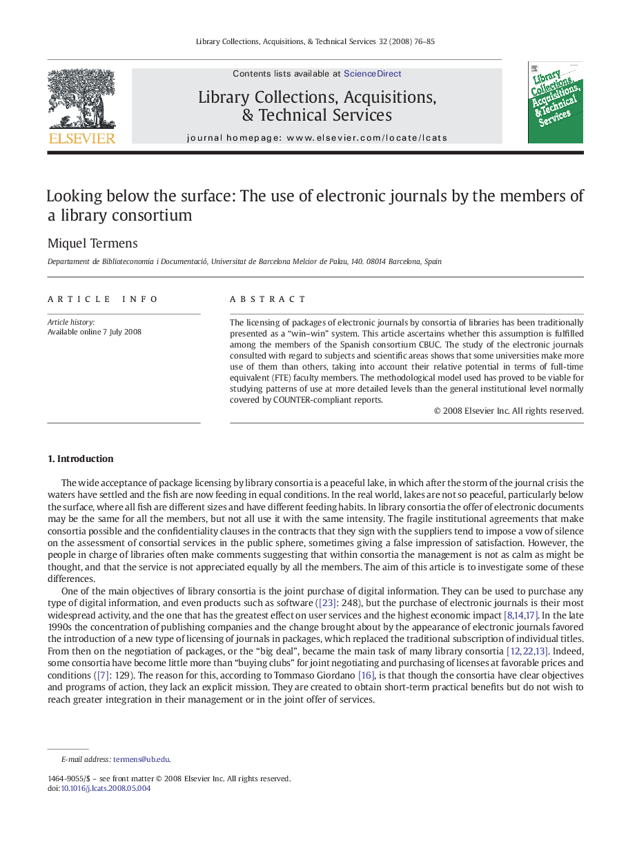 Looking below the surface: The use of electronic journals by the members of a library consortium