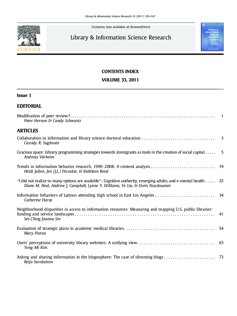 End of Volume Table of Contents