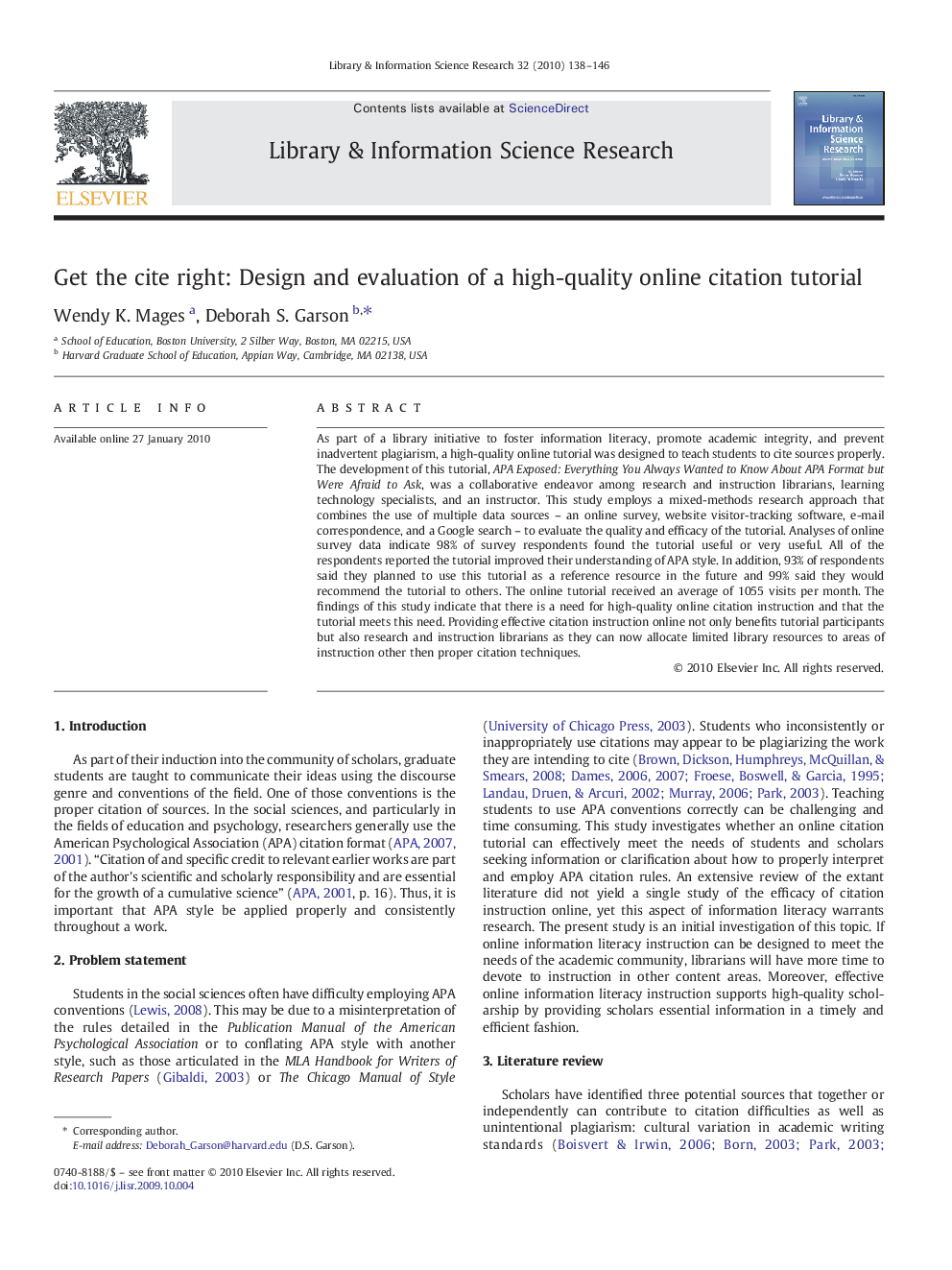 Get the cite right: Design and evaluation of a high-quality online citation tutorial