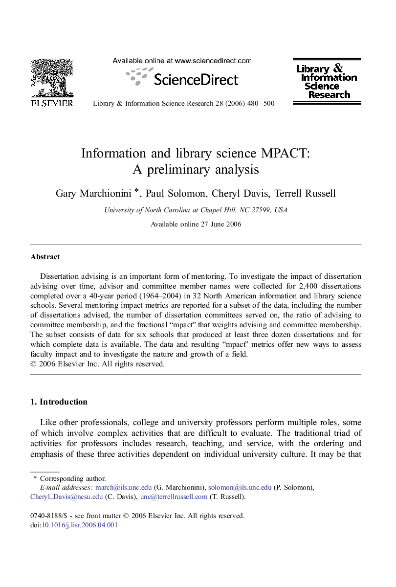 Information and library science MPACT: A preliminary analysis