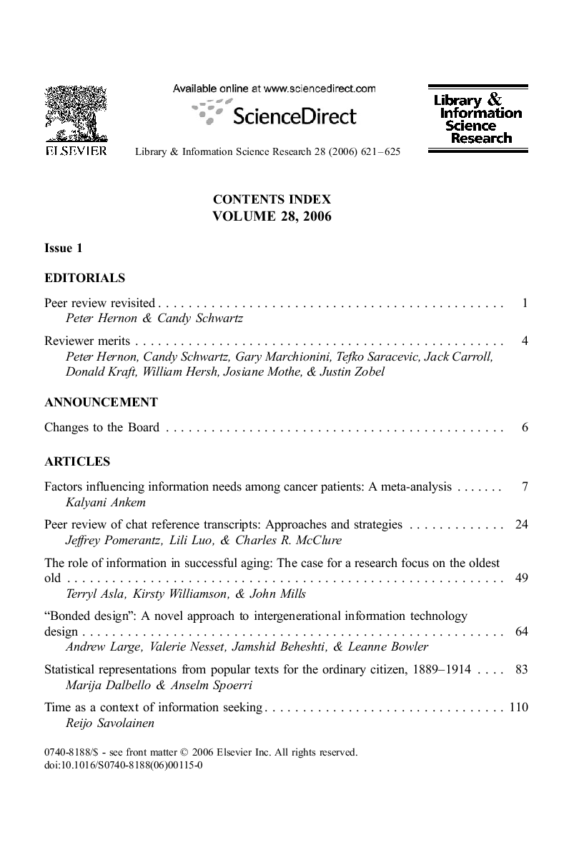 Contents Index Volume 28, 2006
