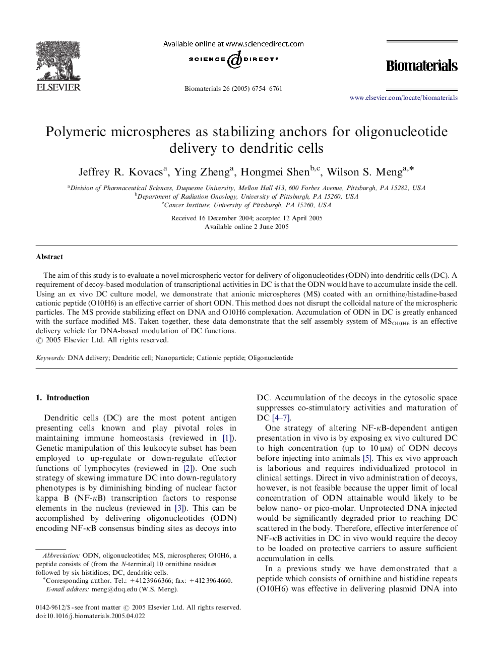 Polymeric microspheres as stabilizing anchors for oligonucleotide delivery to dendritic cells