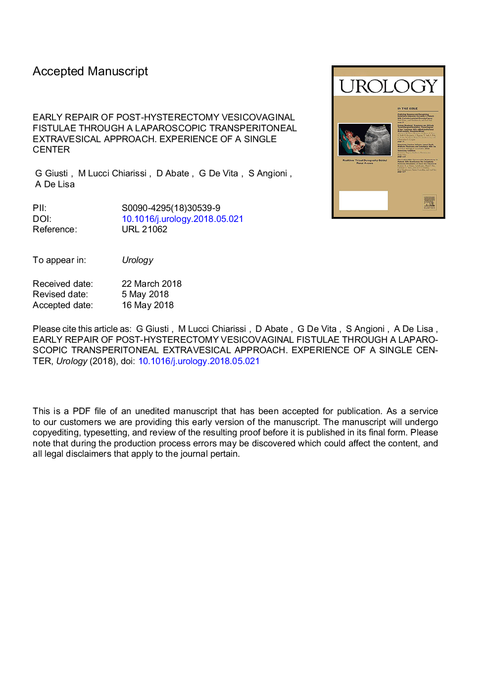 Early Repair of Post-hysterectomy Vesicovaginal Fistulae Through a Laparoscopic Transperitoneal Extravesical Approach. Experience of a Single Center