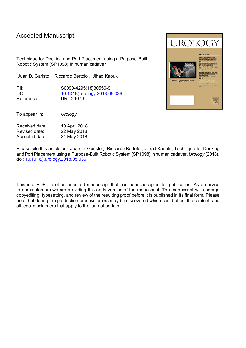 Technique for Docking and Port Placement Using a Purpose-built Robotic System (SP1098) in Human Cadaver