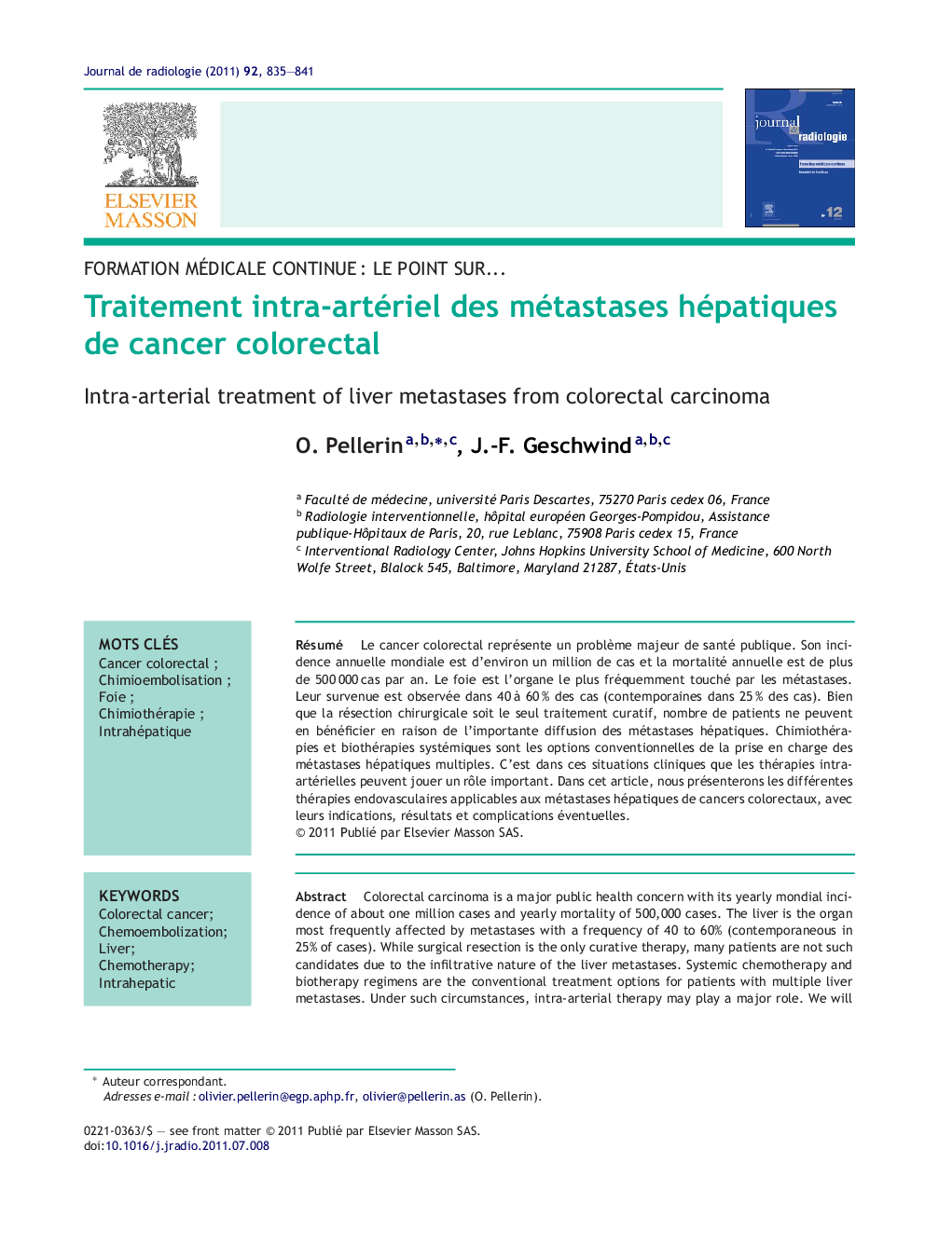 Traitement intra-artériel des métastases hépatiques de cancer colorectal