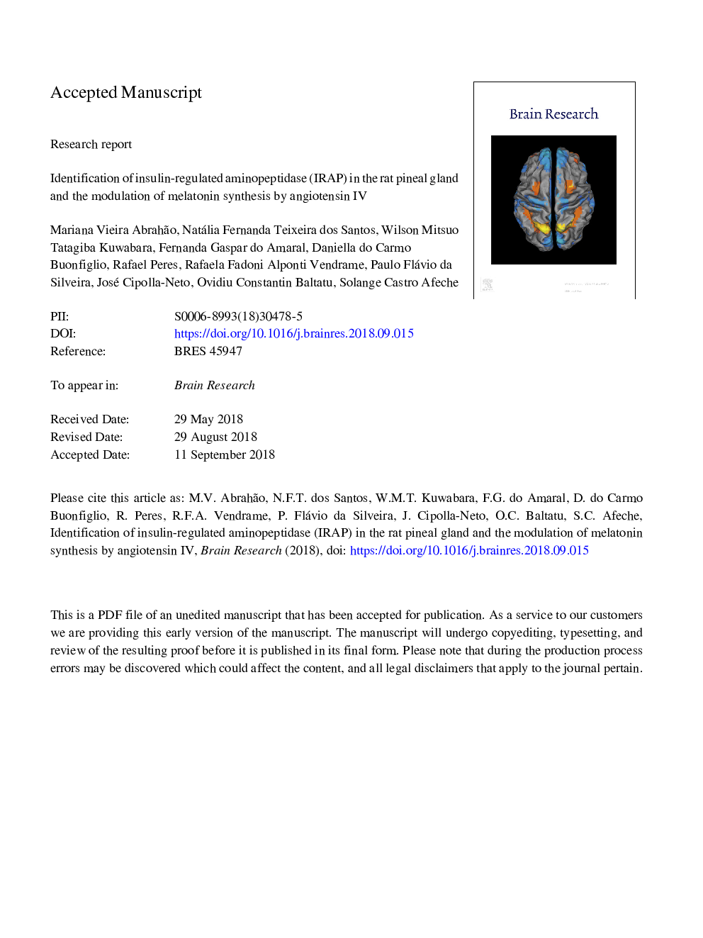 Identification of insulin-regulated aminopeptidase (IRAP) in the rat pineal gland and the modulation of melatonin synthesis by angiotensin IV