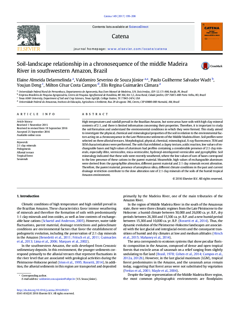 Soil-landscape relationship in a chronosequence of the middle Madeira River in southwestern Amazon, Brazil