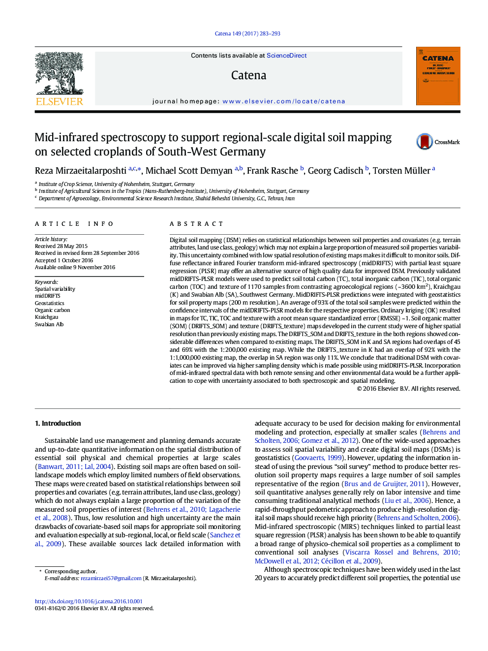 Mid-infrared spectroscopy to support regional-scale digital soil mapping on selected croplands of South-West Germany