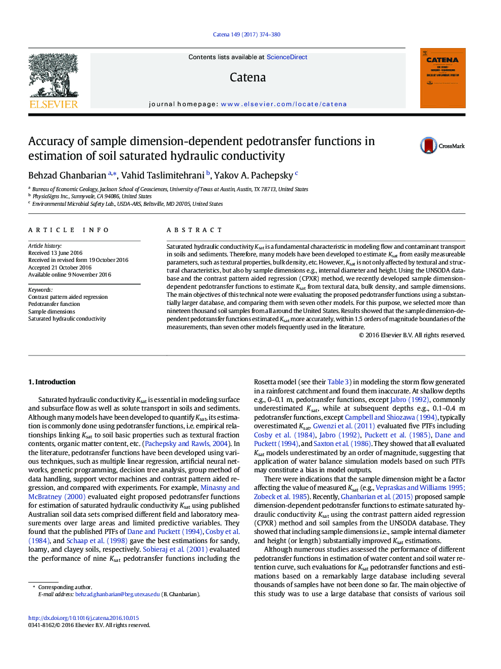 Accuracy of sample dimension-dependent pedotransfer functions in estimation of soil saturated hydraulic conductivity