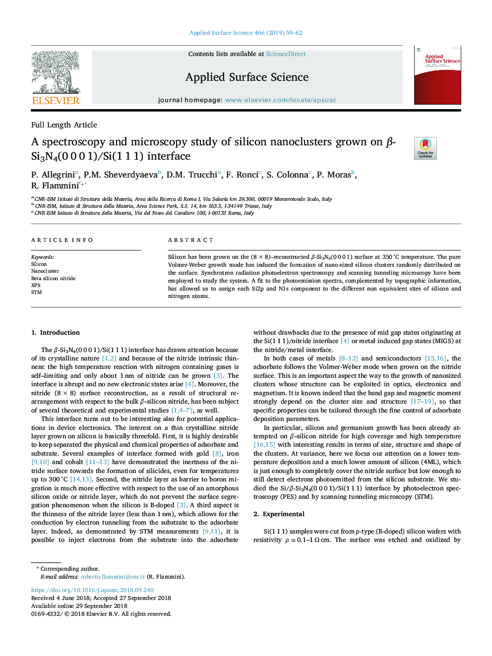 A spectroscopy and microscopy study of silicon nanoclusters grown on Î²-Si3N4(0â¯0â¯0â¯1)/Si(1â¯1â¯1) interface