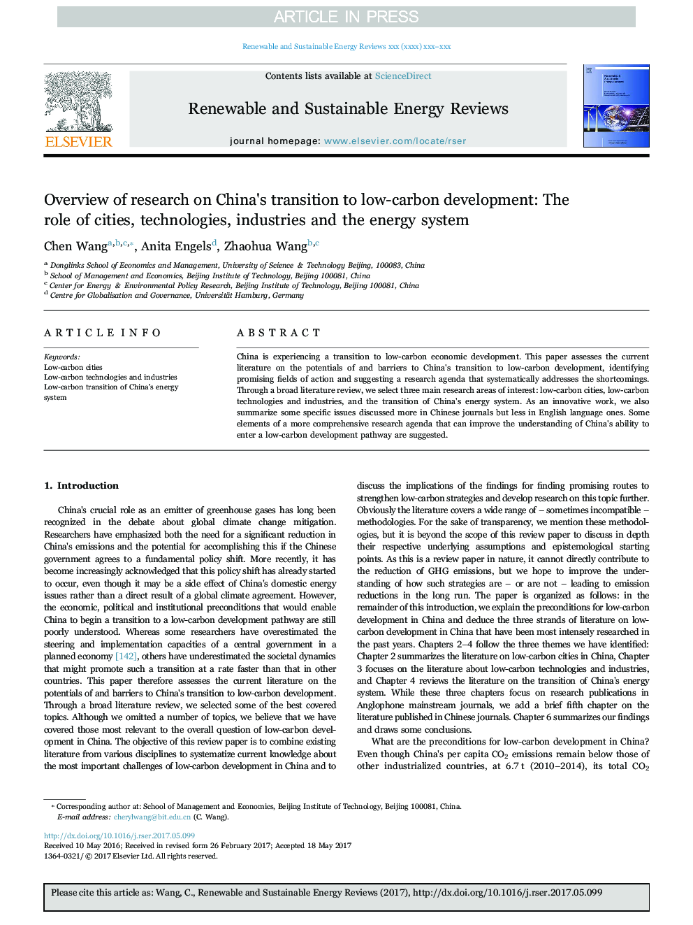 بررسی اجمالی تحقیق در مورد انتقال چین به توسعه کم کربن: نقش شهرها، فن آوری ها، صنایع و سیستم انرژی