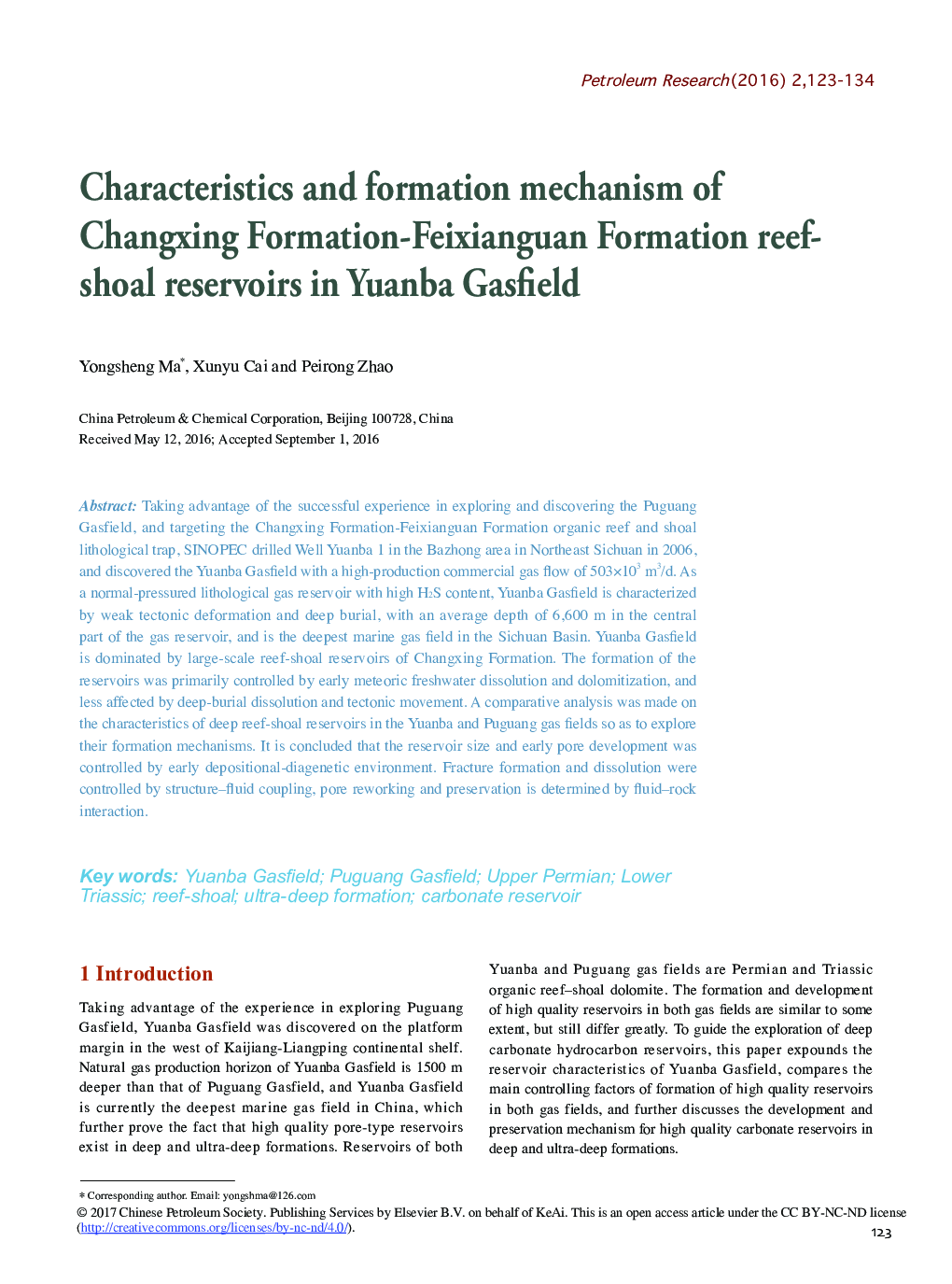 Characteristics and formation mechanism of Changxing Formation-Feixianguan Formation reef-shoal reservoirs in Yuanba Gasfield