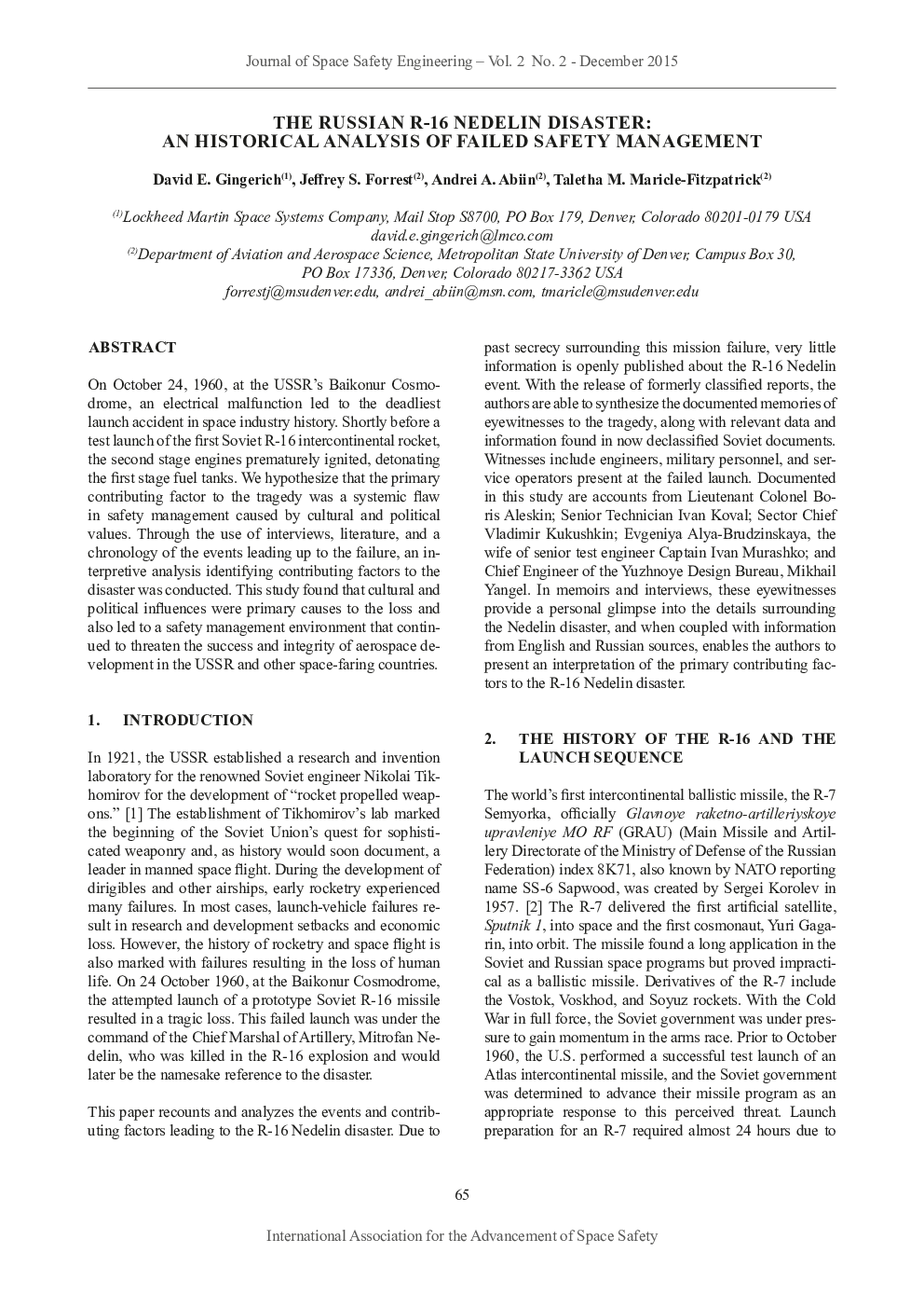 عکس صفحه اول مقاله: The Russian R-16 Nedelin Disaster: An Historical Analysis of Failed Safety Management The Russian R-16 Nedelin Disaster: An Historical Analysis of Failed Safety Management