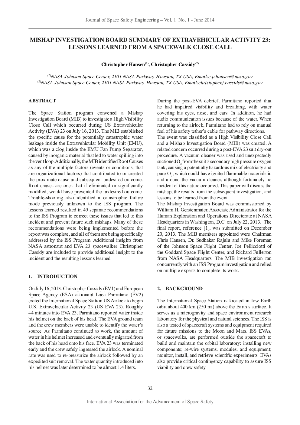 Mishap Investigation Board Summary of Extravehicular Activity 23: Lessons Learned from a Spacewalk Close Call