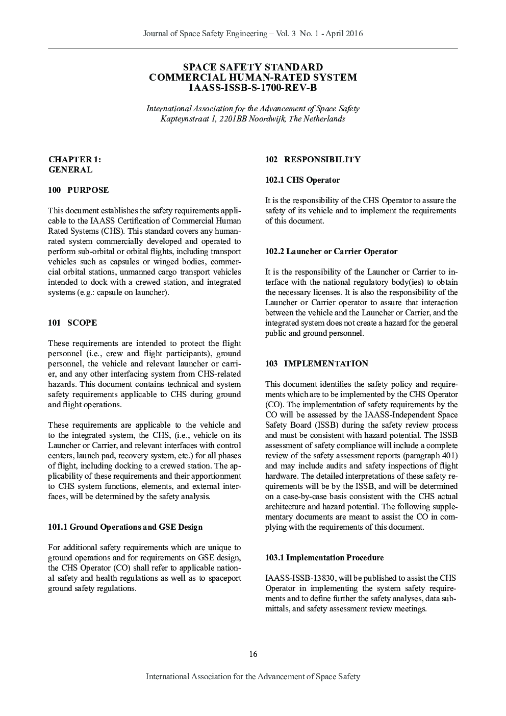 Space Safety Standard Commercial Human-Rated System IAASS-ISSB-S-1700-REV-B