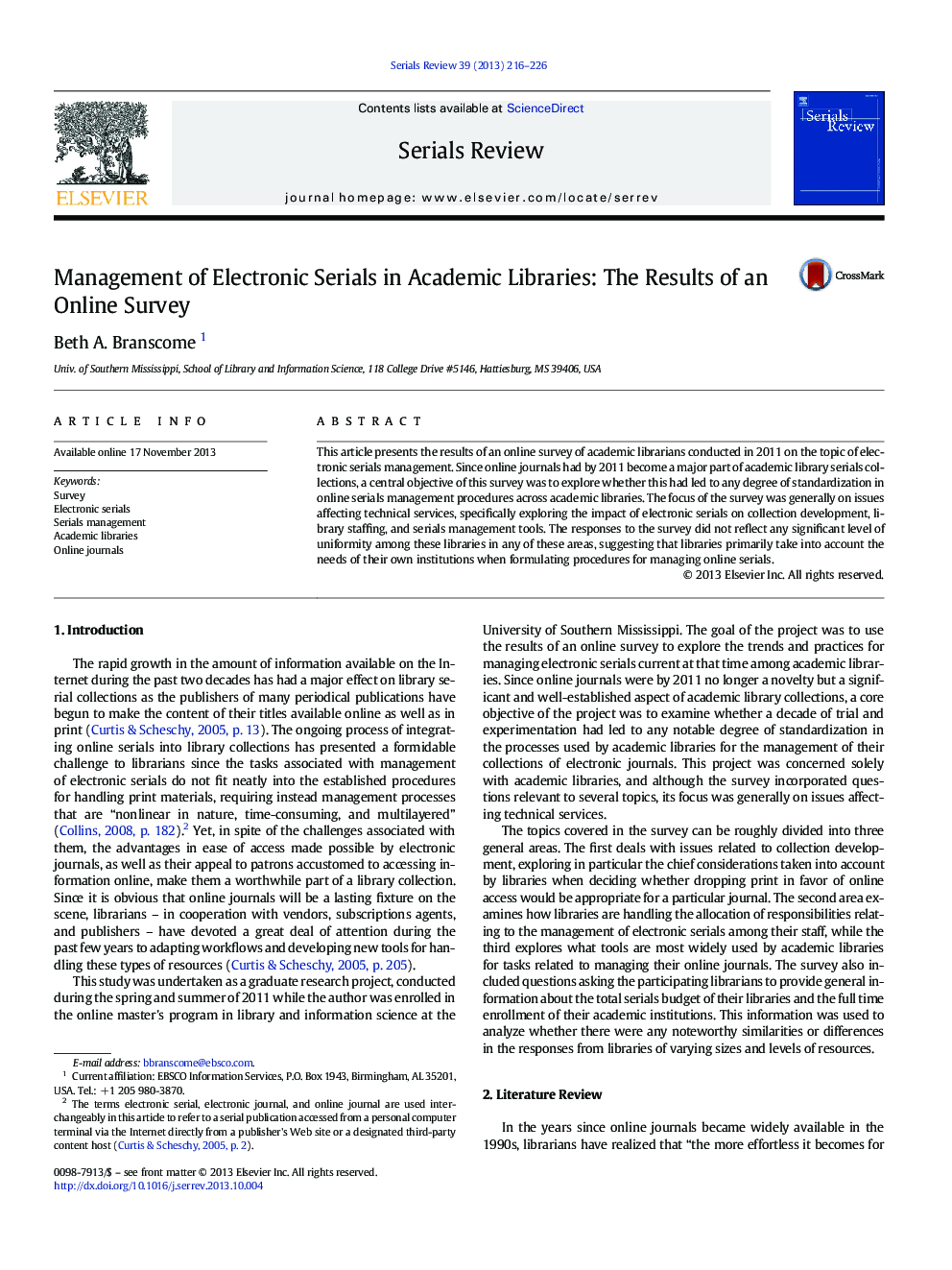 Management of Electronic Serials in Academic Libraries: The Results of an Online Survey