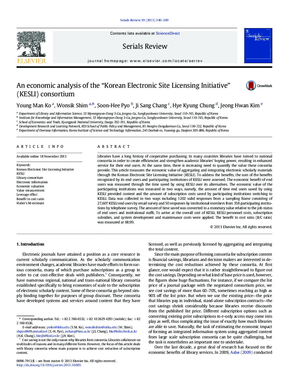 An economic analysis of the “Korean Electronic Site Licensing Initiative” (KESLI) consortium