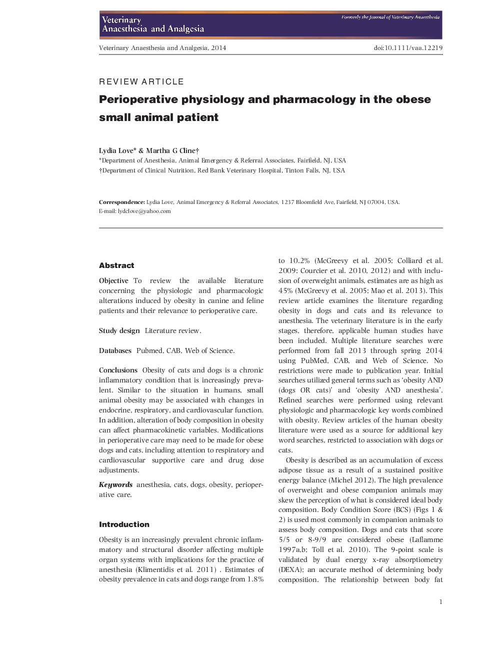 Perioperative physiology and pharmacology in the obese small animal patient