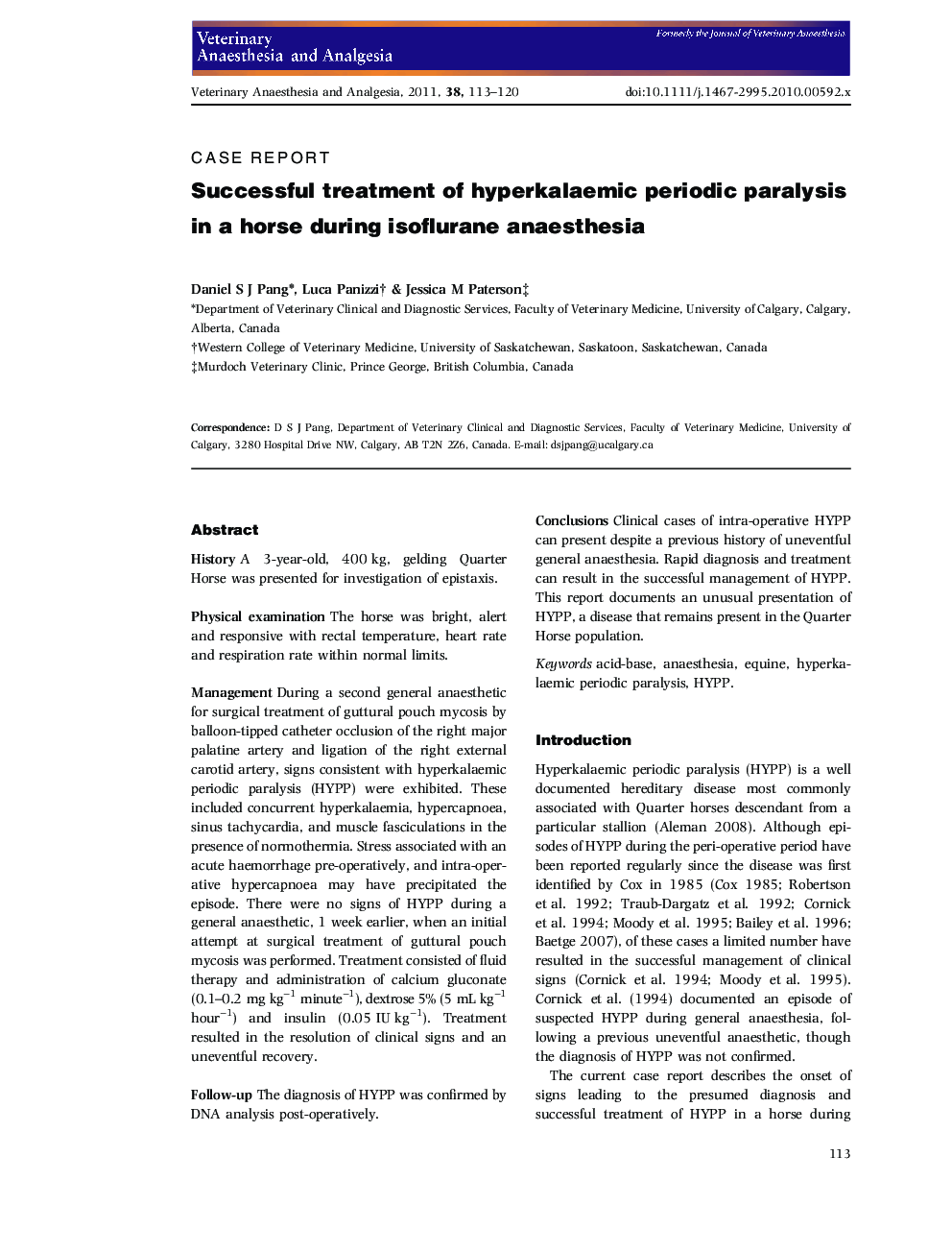 Successful treatment of hyperkalaemic periodic paralysis in a horse during isoflurane anaesthesia