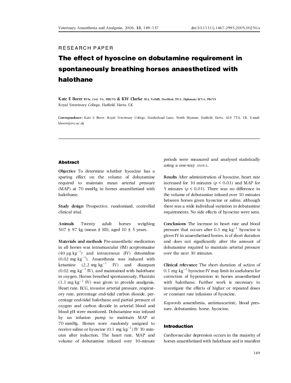 The effect of hyoscine on dobutamine requirement in spontaneously breathing horses anaesthetized with halothane