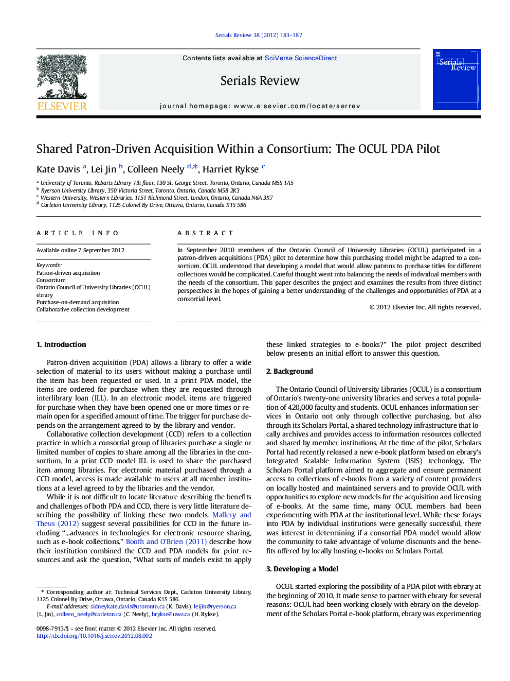 Shared Patron-Driven Acquisition Within a Consortium: The OCUL PDA Pilot