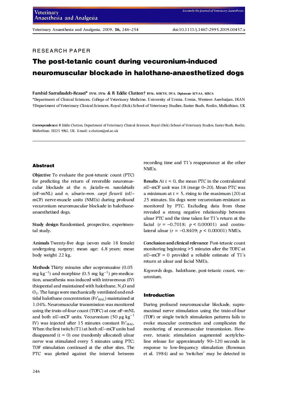 The postâtetanic count during vecuroniumâinduced neuromuscular blockade in halothaneâanaesthetized dogs