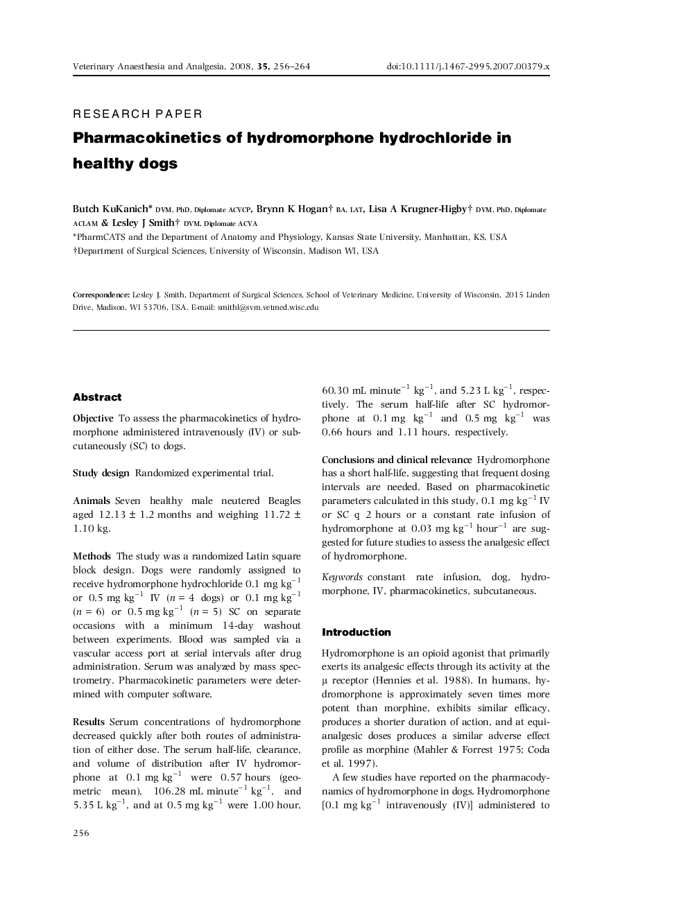 Pharmacokinetics of hydromorphone hydrochloride in healthy dogs