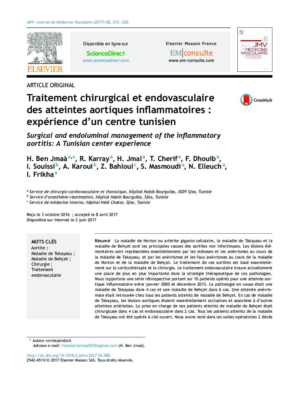 Traitement chirurgical et endovasculaire des atteintes aortiques inflammatoiresÂ : expérience d'un centre tunisien