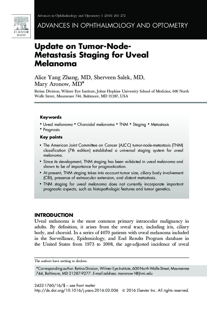 Update on Tumor-Node-Metastasis Staging for Uveal Melanoma