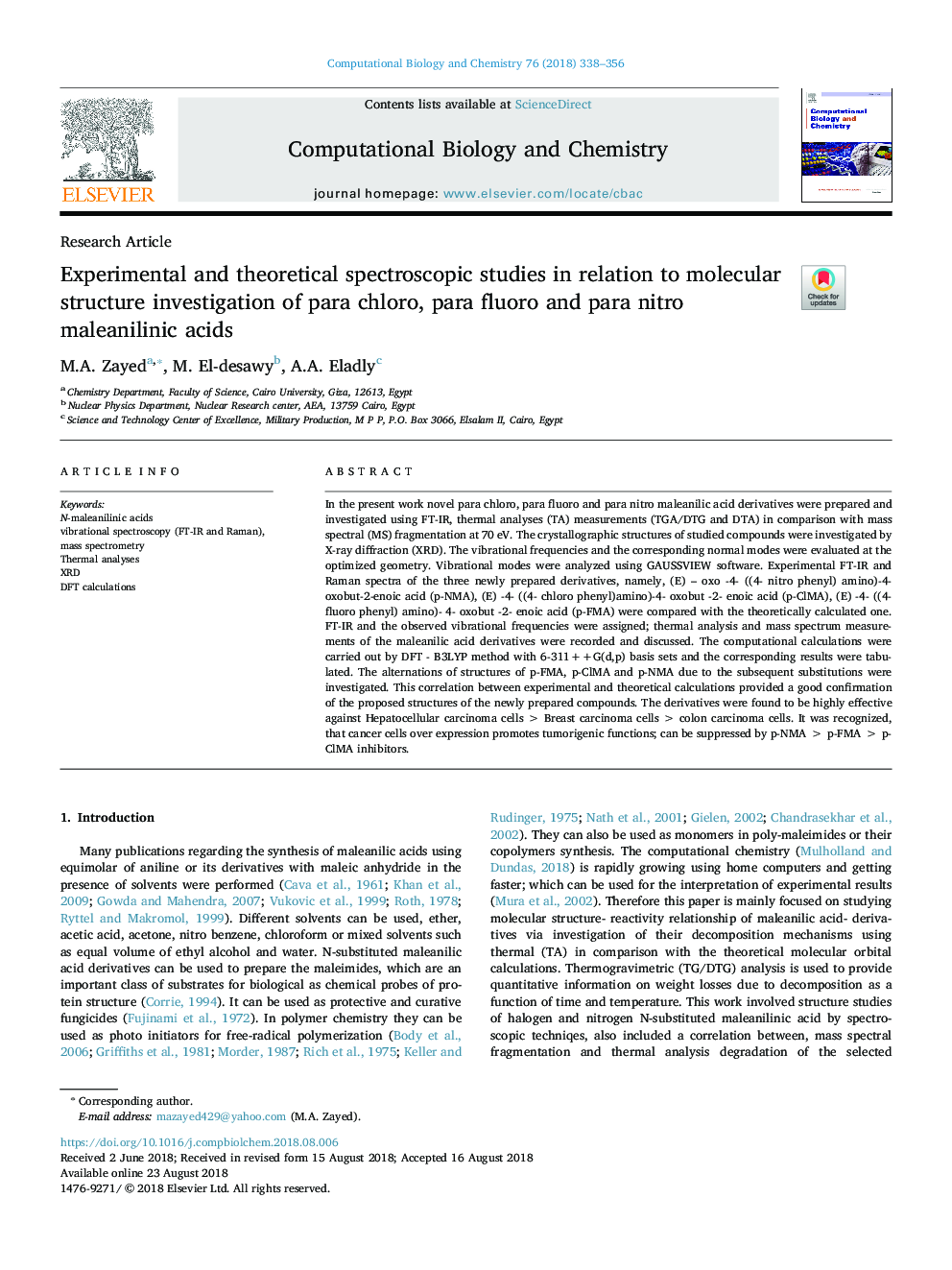 مطالعات طیف سنجی تجربی و نظری در ارتباط با بررسی ساختار مولکولی پاراکلرو، پارافرولورو و پارا نیترو مینایلیینیک اسید