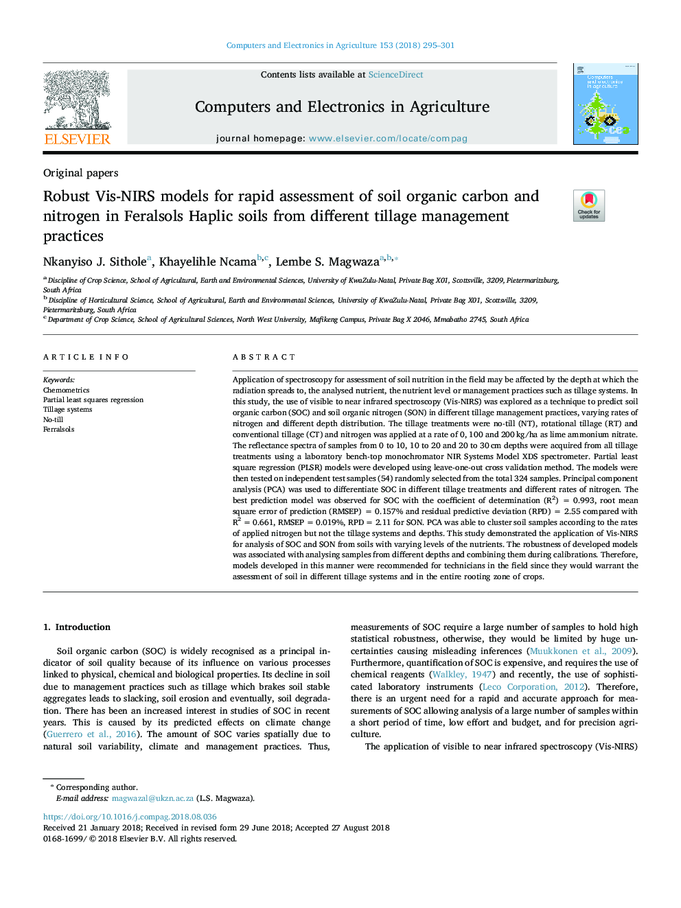 Robust Vis-NIRS models for rapid assessment of soil organic carbon and nitrogen in Feralsols Haplic soils from different tillage management practices