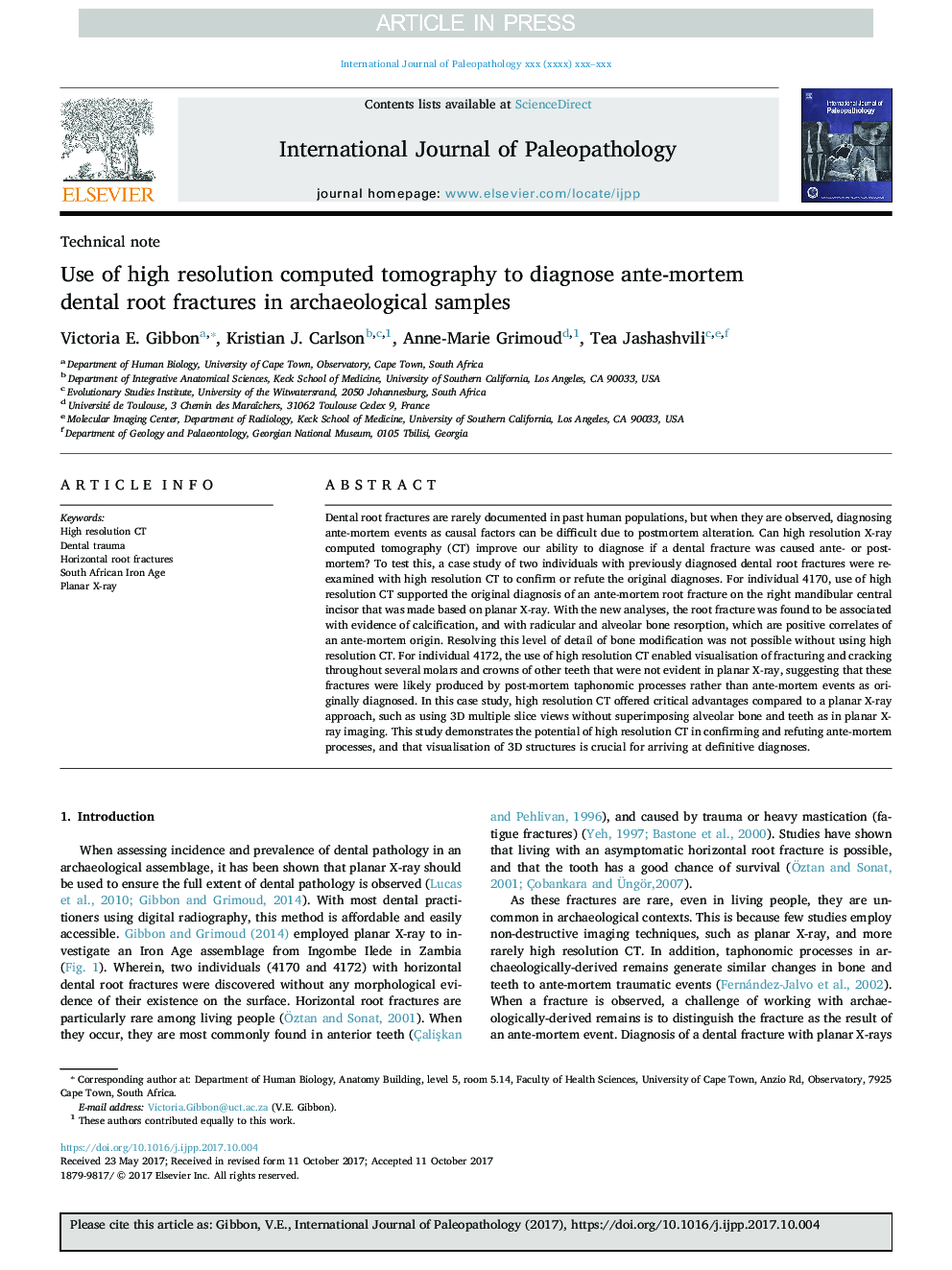 Use of high resolution computed tomography to diagnose ante-mortem dental root fractures in archaeological samples