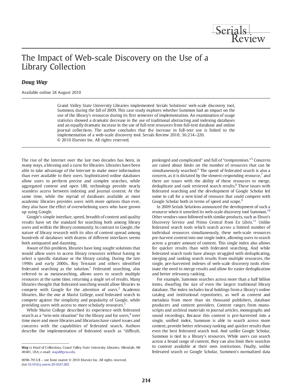 The Impact of Web-scale Discovery on the Use of a Library Collection