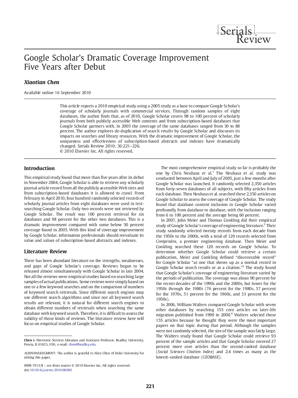 Google Scholar's Dramatic Coverage Improvement Five Years after Debut1