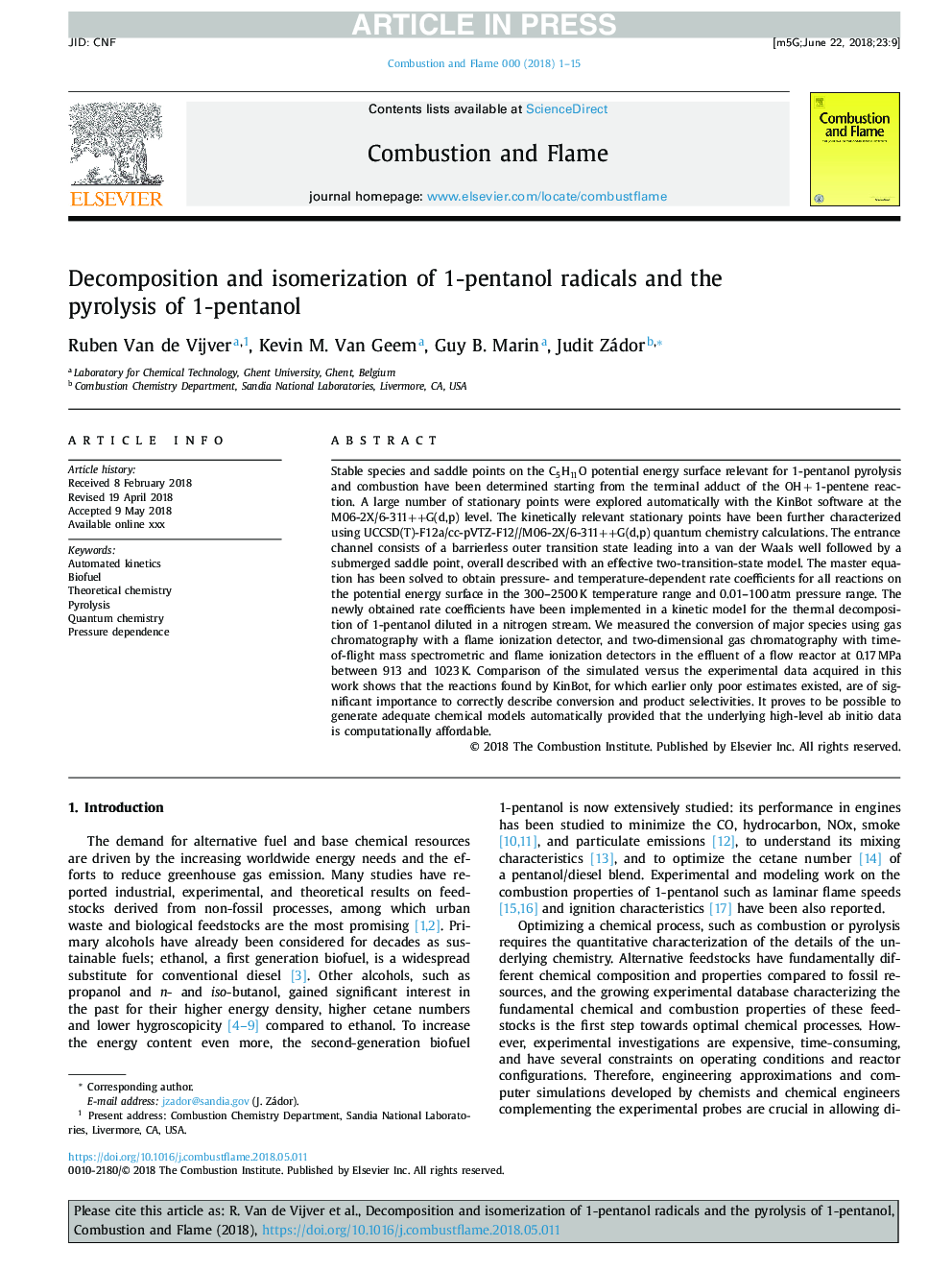 Decomposition and isomerization of 1-pentanol radicals and the pyrolysis of 1-pentanol