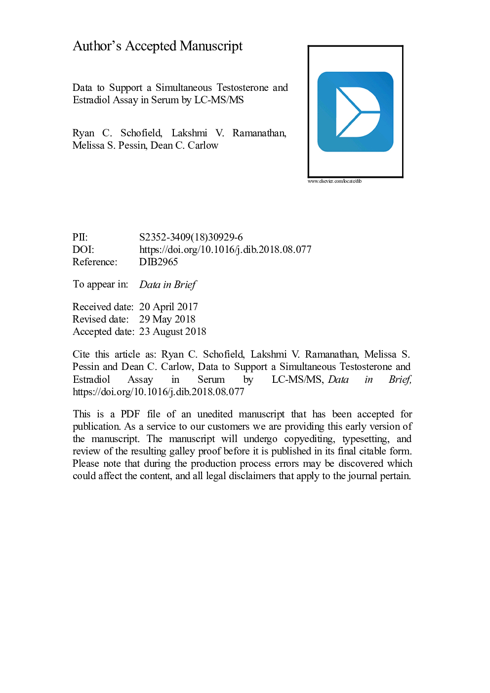 Data to support a simultaneous testosterone and estradiol assay in serum by LC-MS/MS