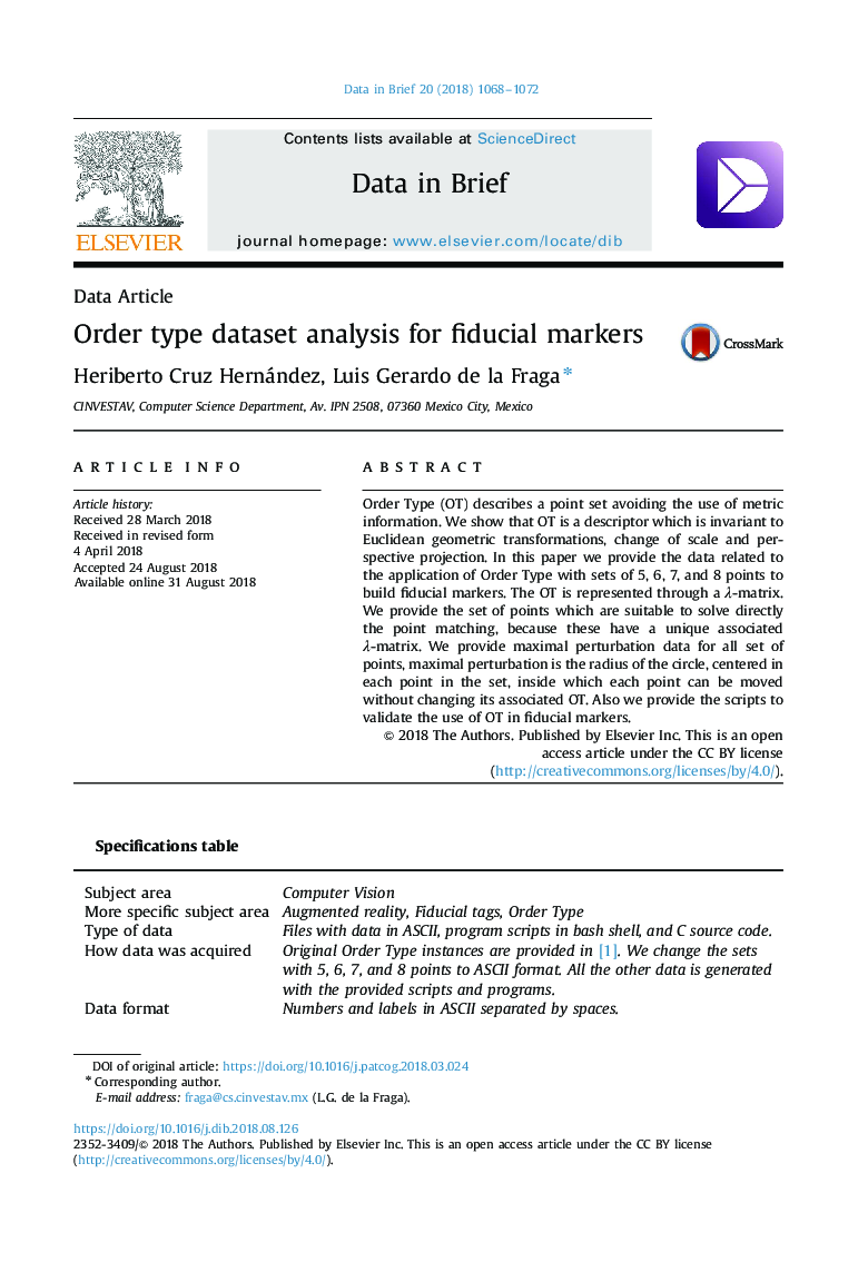 Order type dataset analysis for fiducial markers