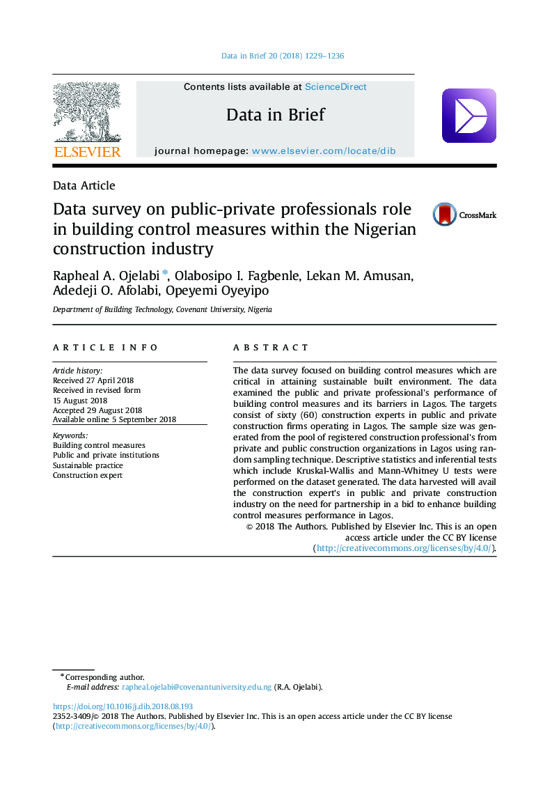 بررسی داده ها در مورد نقش متخصصان دولتی و خصوصی در ایجاد اقدامات کنترل در صنعت ساخت و ساز نیجریه