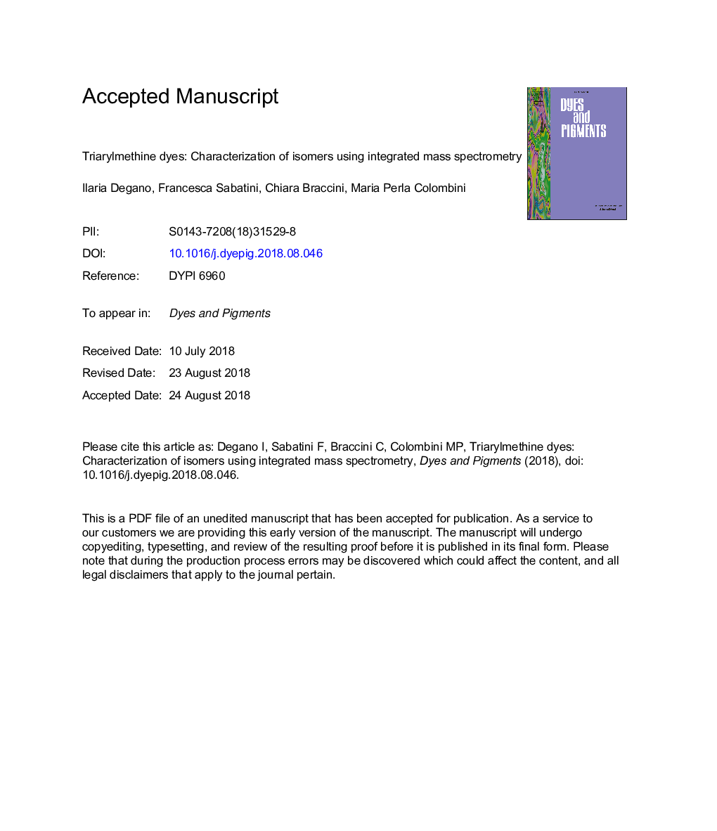 Triarylmethine dyes: Characterization of isomers using integrated mass spectrometry