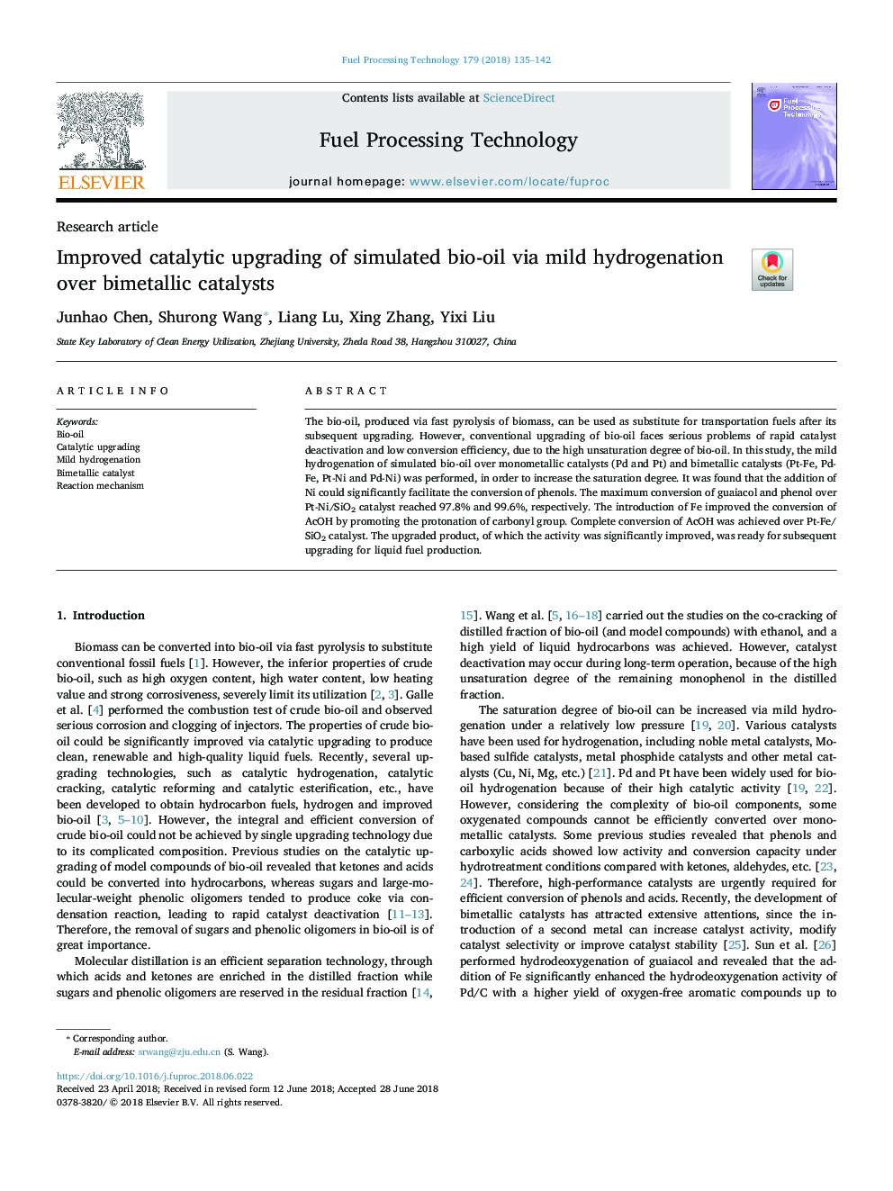 Improved catalytic upgrading of simulated bio-oil via mild hydrogenation over bimetallic catalysts