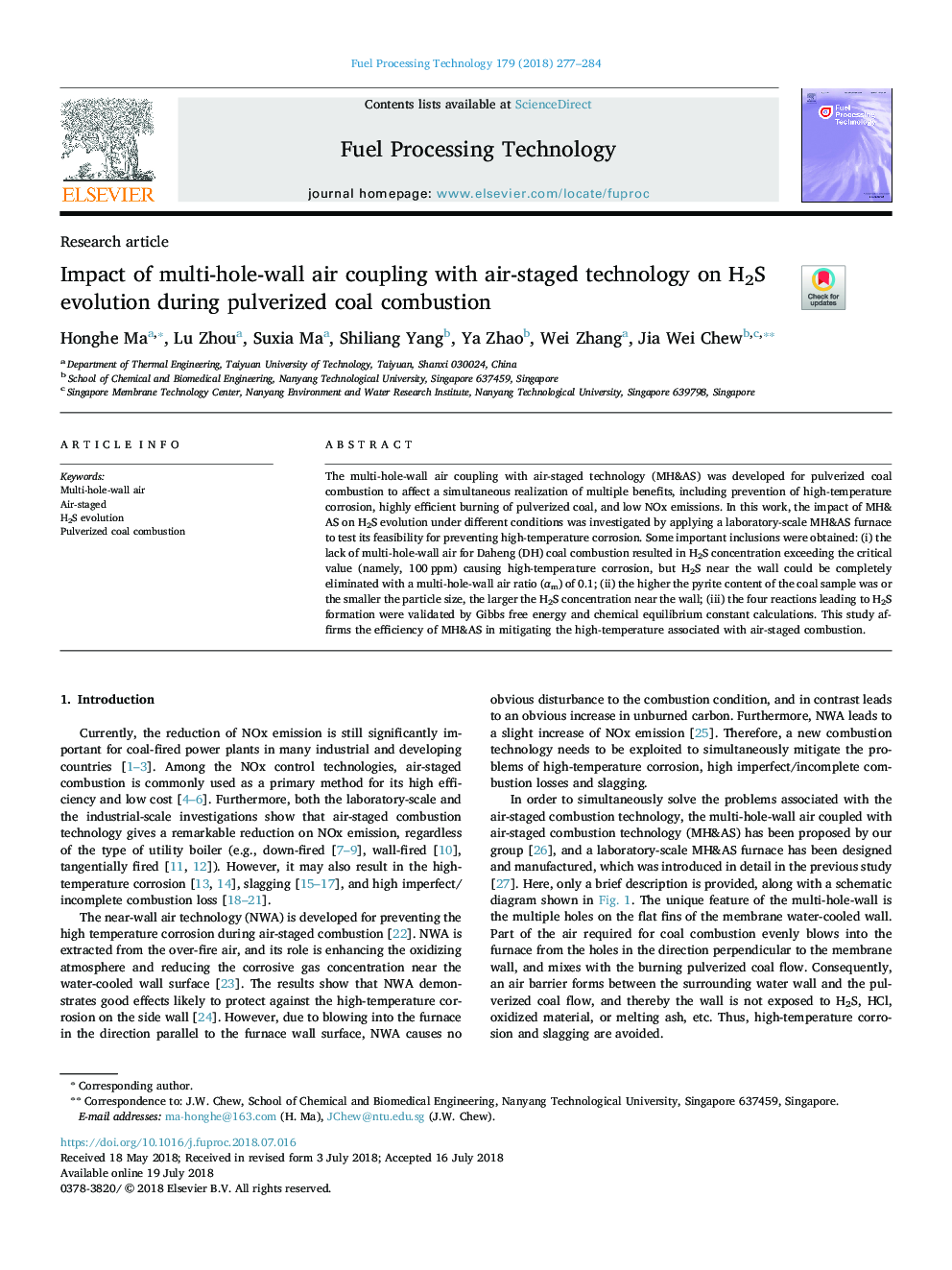 Impact of multi-hole-wall air coupling with air-staged technology on H2S evolution during pulverized coal combustion
