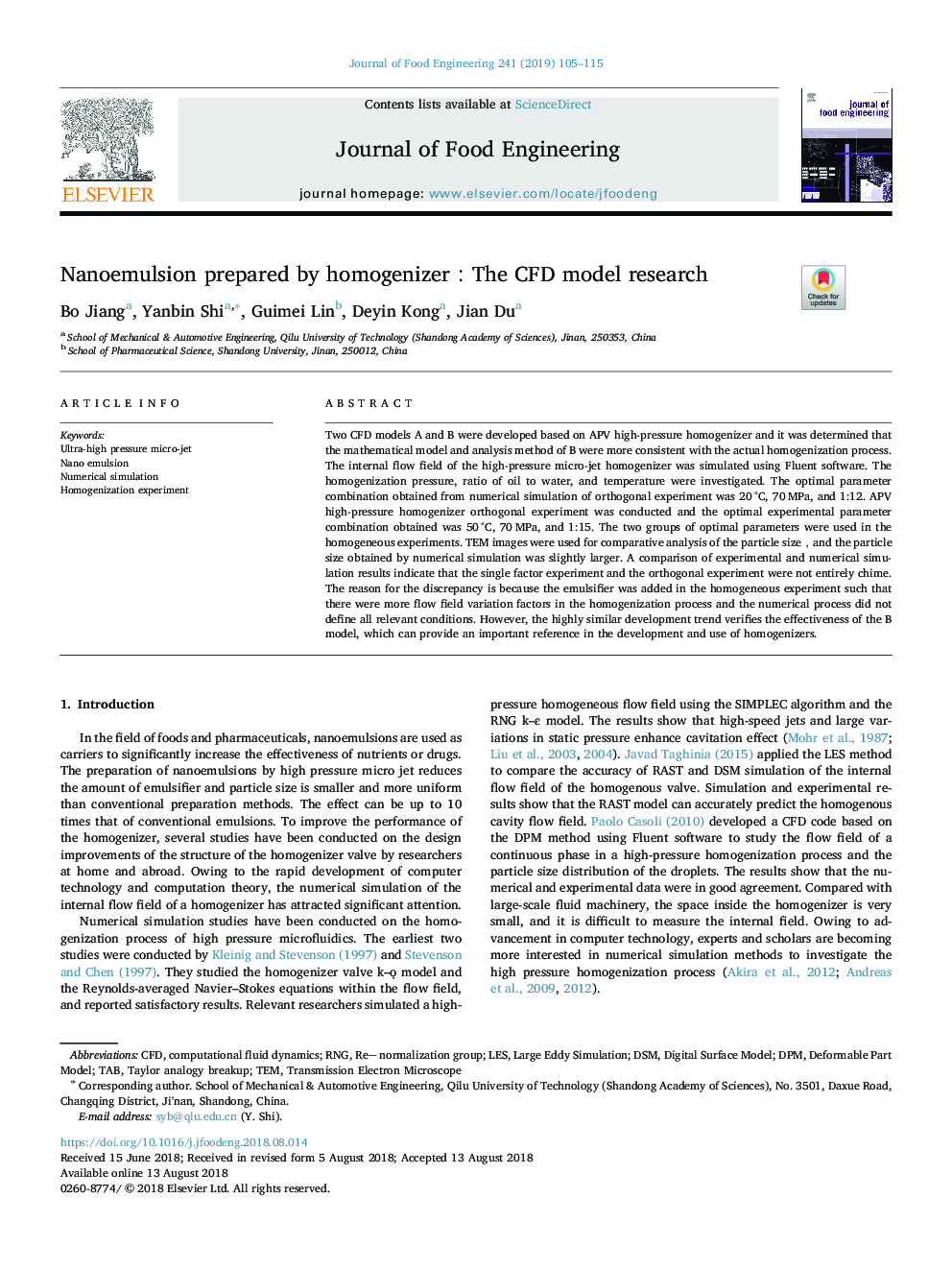 Nanoemulsion prepared by homogenizerï¼The CFD model research