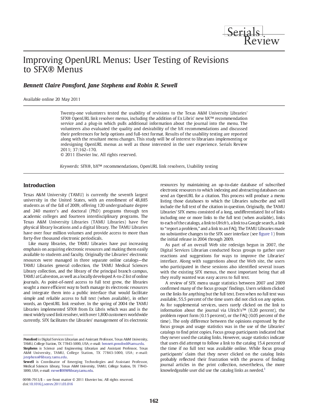 Improving OpenURL Menus: User Testing of Revisions to SFX® Menus