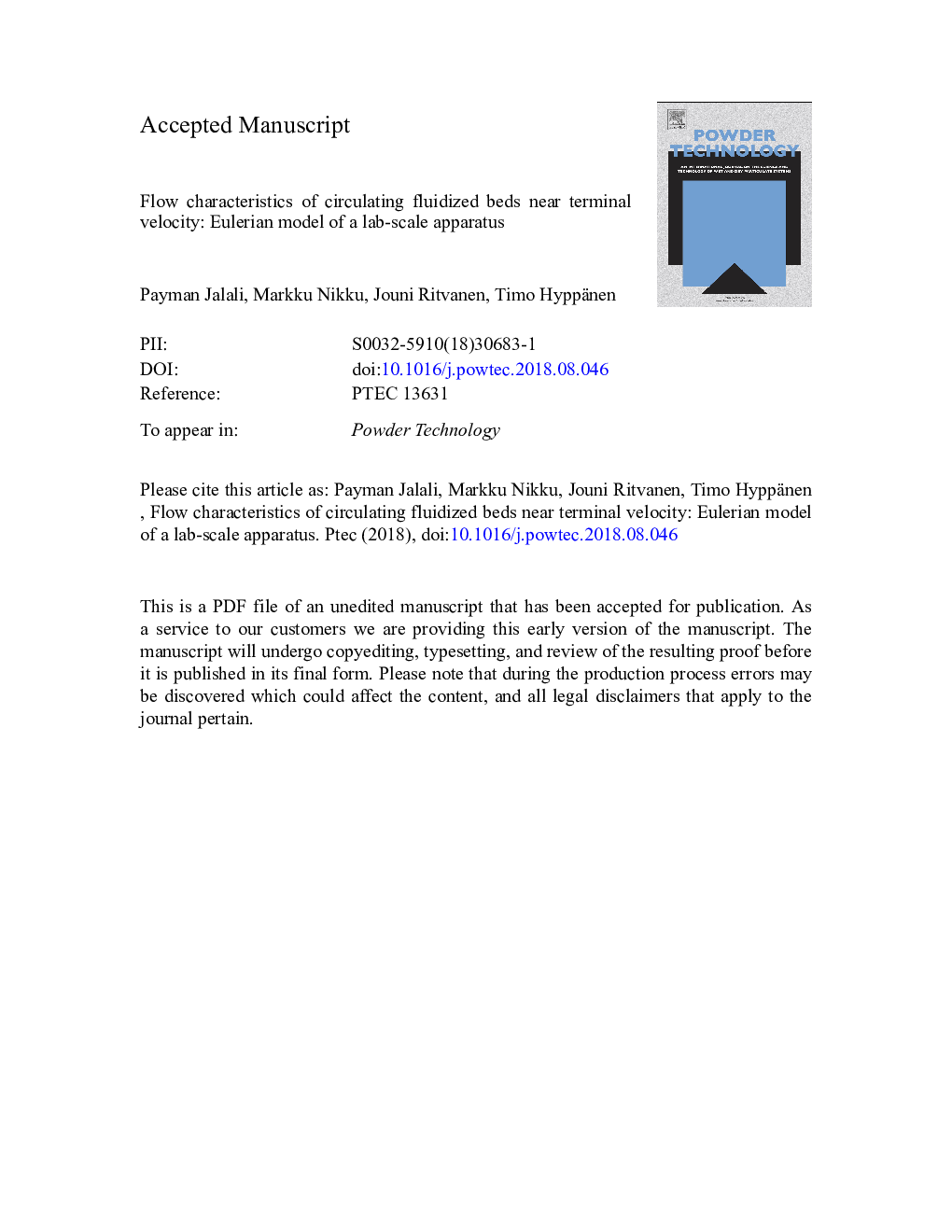 Flow characteristics of circulating fluidized beds near terminal velocity: Eulerian model of a lab-scale apparatus