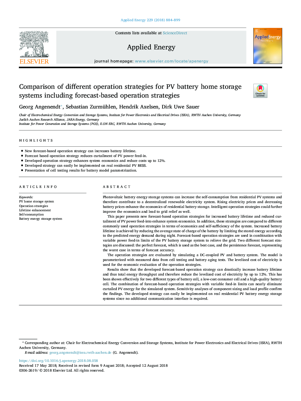 Comparison of different operation strategies for PV battery home storage systems including forecast-based operation strategies