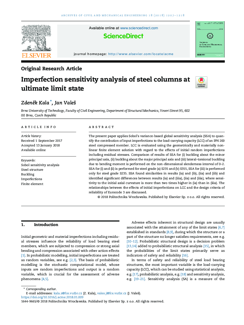 Imperfection sensitivity analysis of steel columns at ultimate limit state