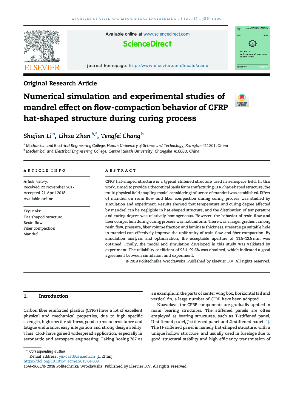 Numerical simulation and experimental studies of mandrel effect on flow-compaction behavior of CFRP hat-shaped structure during curing process