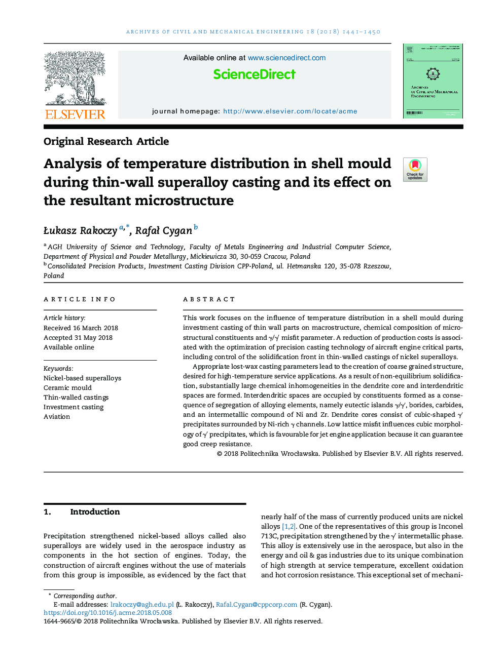 Analysis of temperature distribution in shell mould during thin-wall superalloy casting and its effect on the resultant microstructure